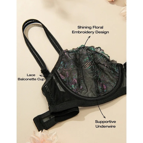 BNWT Deyllo Sexy Lace Non Padded Mesh Underwire Demi Unlined Balconette Bra 36B - Picture 7 of 12